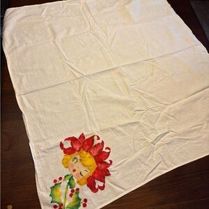 Vintage Festive White Tablecloth with Holiday Design